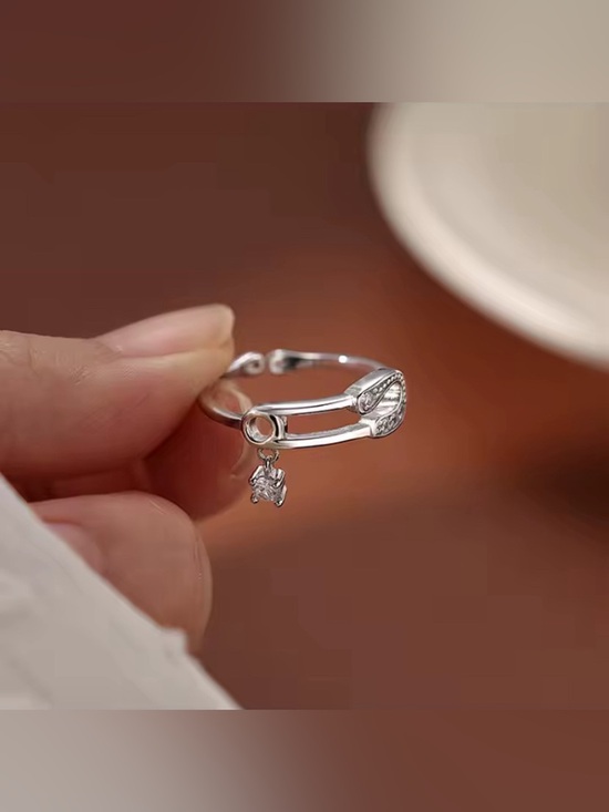 Vintage Jewelry - Korean Vintage Zircon Pin Pendant Silver Open Ring